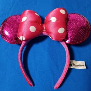 Authentic Pink Polka Dot & Sequin Disney Minnie Mouse Ears Headband